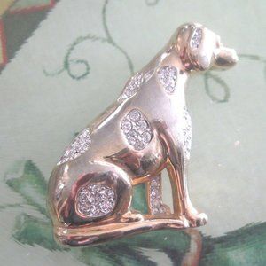July 2025 CLEARANCE Beautiful Gold tone Dog and Crystal Brooch